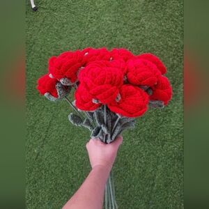 (Set of 3) Eternal Handcrafted Red Crochet Roses